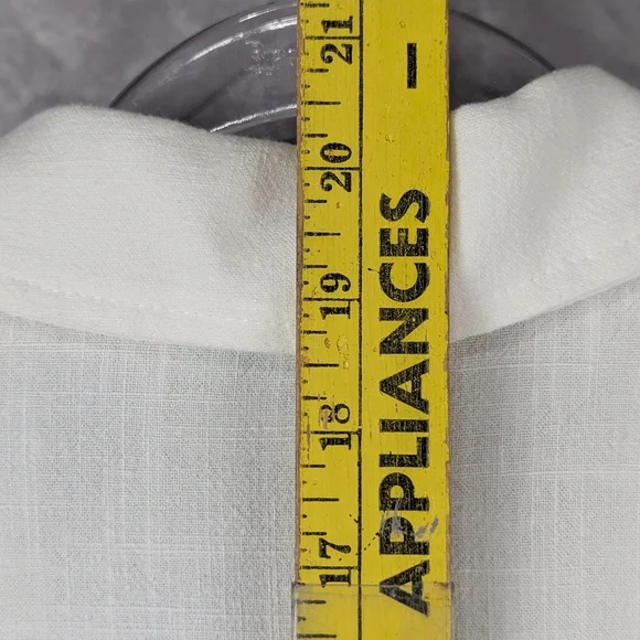 IKT Maggie Size Medium White 30% Linen Cropped Blouse With Drawstring Waist - Picture 11 of 12